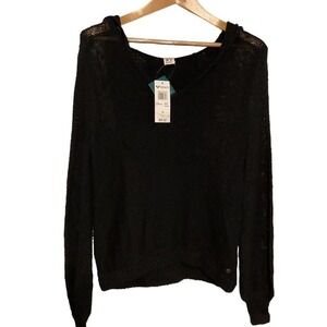 NWT‎ Roxy black crochet hoodie sweater size XS oversized